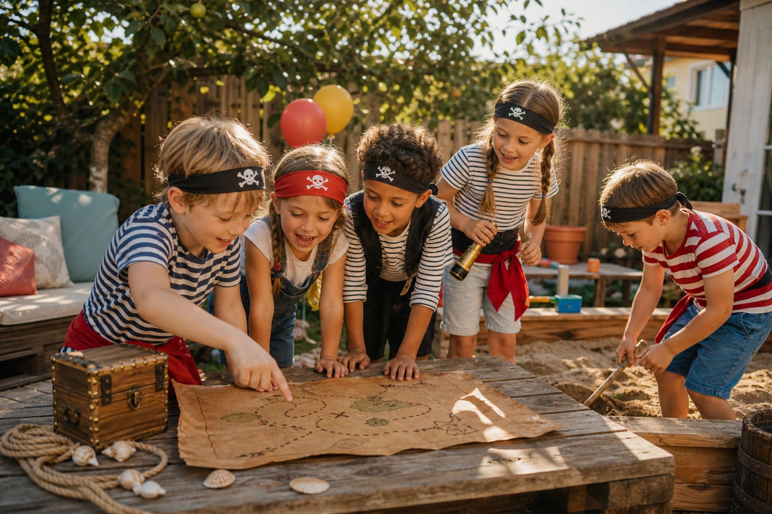 Piraten-Motto mit Schatzkarte und kleinen Rätseln für eine Kinderparty